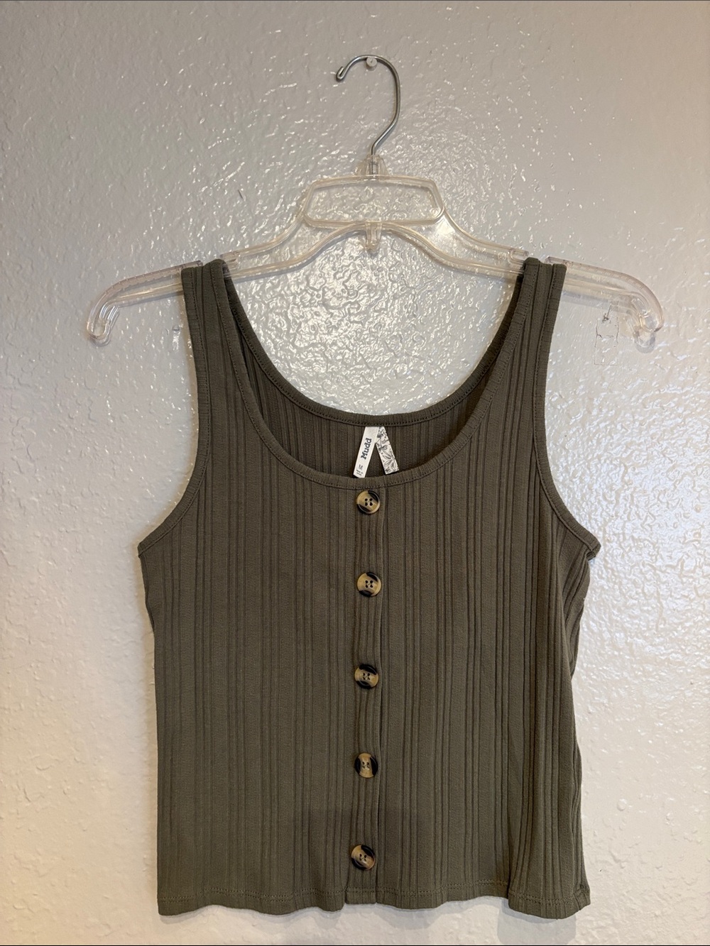 Mudd Olive Green Ribbed Button-Front Tank Preppy Casual Top Sz M